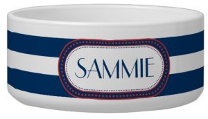 Sporty Blue White Stripes Pattern Monogram Bowl